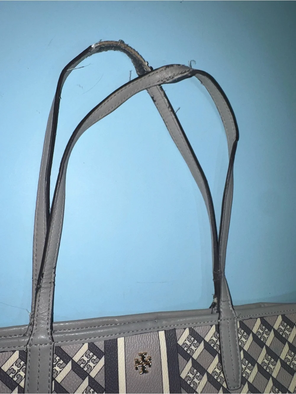 Tory Burch Beige and Gray Patterned Tote